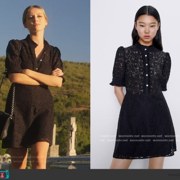 Zara Rhinestones Lace Black Dress - Picture 11 of 12